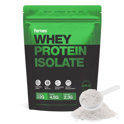 Fernes Whey Protein Isolate - 22g of Protein &amp; 4.5g BCAAs Per Serving, Grass-Fed, Native, Cold Pressed WPI 90 for Superior Digestibility - 20 Servings
