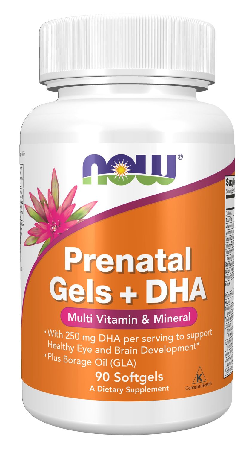 NOW Supplements, Prenatal Gels + DHA with 250 mg DHA per serving, plus Borage Oil (GLA), 90 Softgels