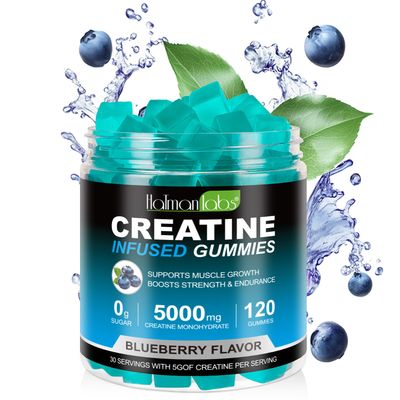 Creatine Monohydrate Gummies for Men &amp; Women - 5g per Serving, Low Sugar Creatine Monohydrate Gummies - Increase Strength, Muscle Gain, Recovery, Endurance - Vegan, Gluten-Free,Blueberry (120 Count)