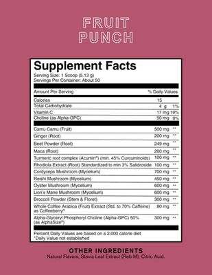 Silver Star Nutrition, Roots Focus Nootropic Brain Supplement - Fruit Punch, Blend of Lion's Mane, Cordyceps, & Reishi Functional Mushrooms + Extended-Release Caffeine, 50 Servings