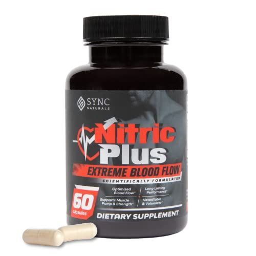 SYNC Naturals Nitric Plus- 800mg L Arginine- 400mg L Citrulline- Extra Strength Nitric Oxide Pills | 30mg Niacin - High Performance Workouts | Nitric Oxide Supplements for Men and Women| 60 Count