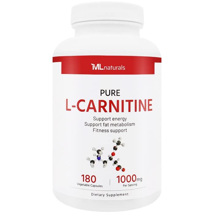 ML Naturals L-Carnitine 1000 mg 180 Vegan Capsules.99.9% Purity L-Carnitine. Supports Energy Production. Fitness Support.