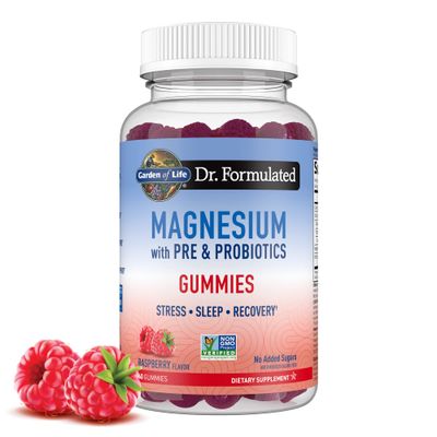 Garden of Life - Dr Formulated Magnesium Citrate Supplement with Prebiotics &amp; Probiotics for Stress, Sleep &amp; Recovery - Vegan, Gluten Free, Kosher, Non-GMO, No Added Sugars - 60 Raspberry Gummies