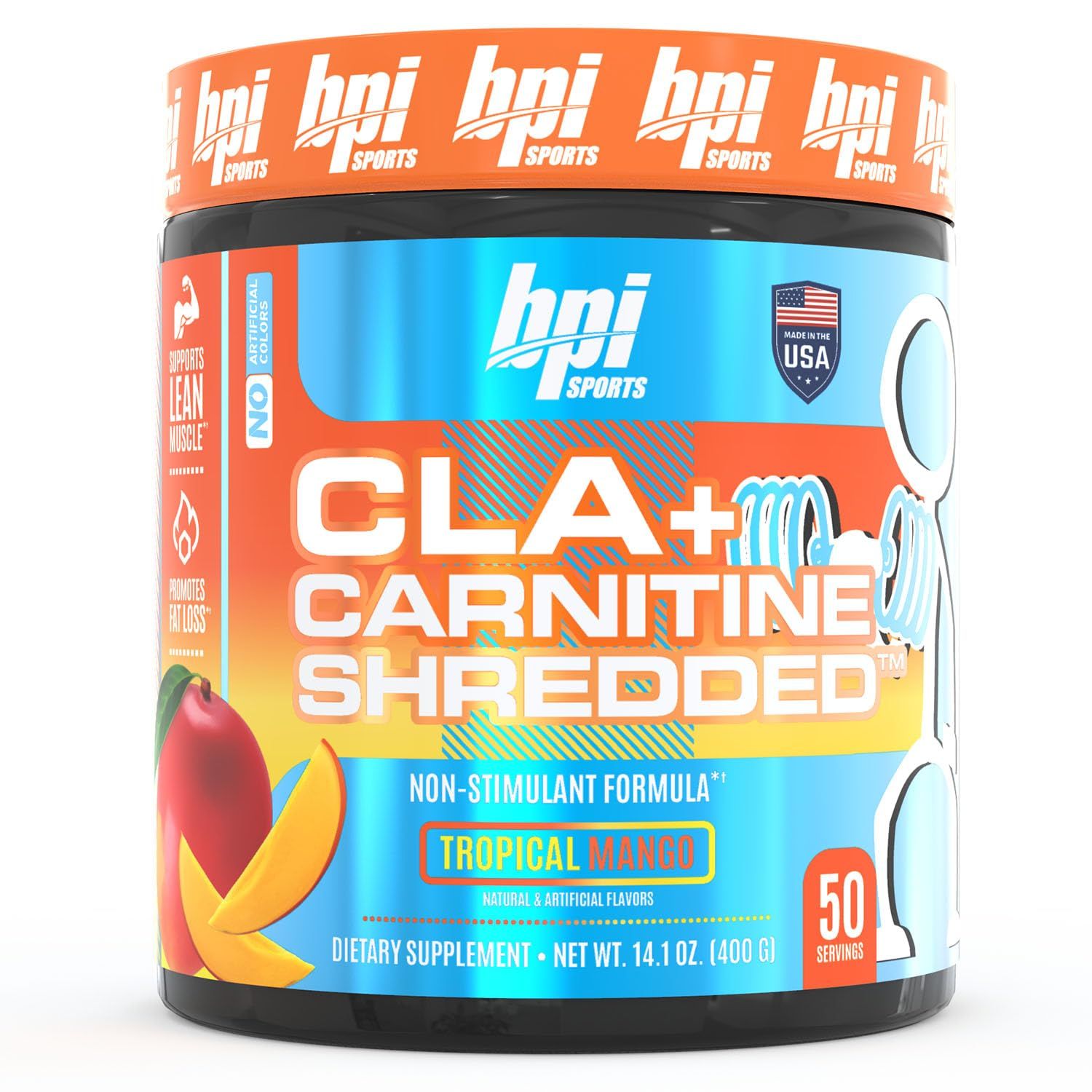 BPI Sports CLA + Carnitine Shredded Supports Lean Muscle &amp; Promotes Fat Loss - Tropical Mango (14.1 oz. / 50 Servings)
