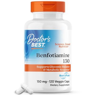 Doctor&#39;s Best Benfotiamine, Supports Glycemic Balance &amp; Metabolic Response, Non-GMO, Vegan, Gluten Free, Soy Free, 150 mg, 120 Veggie Caps