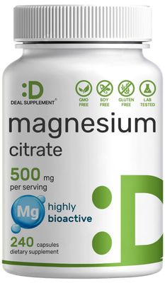 DEAL SUPPLEMENT Magnesium Citrate 500mg, 240 Capsules | Easily Absorbed, Purified Trace Mineral - Muscle, Heart, &amp; Digestive Support - One a Day, Non-GMO