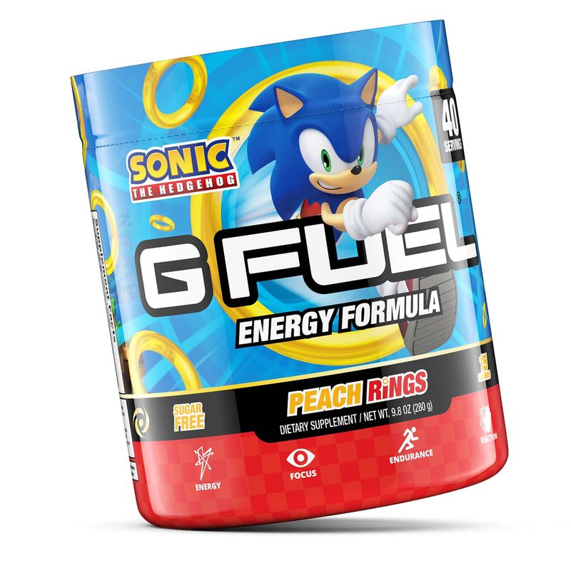 G Fuel Sonic Energy Powder, Sugar Free, Clean Caffeine Focus Supplement, Water Mix, Peach Ring Candy Flavor, Focus Amino, Vitamin + Antioxidants Blend - 9.8 oz (40 Servings)