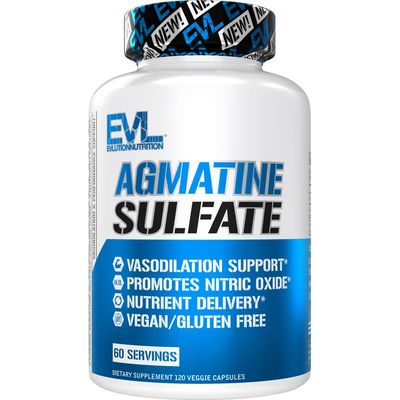 Evlution Nutrition Agmatine Sulfate Nitric Oxide Capsules - High Strength Agmatine Sulfate Nitric Oxide Supplement for High Intensity Pumps Muscle Growth Recovery and Performance - 60 Servings