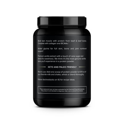 Active Stacks Beef Protein Powder, Vanilla - Dairy Free with Natural Collagen for Keto, Paleo, Bone Broth &amp; Low Carb Diets, 2 Pound