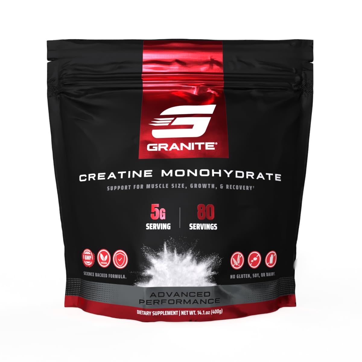 Granite Creatine Monohydrate for Strength, Endurance &amp; Muscle Recovery - Creatine for Men &amp; Women, Supplement for Athletic Performance &amp; Muscle Health, Dairy, Soy &amp; Gluten-Free (80 Servings)