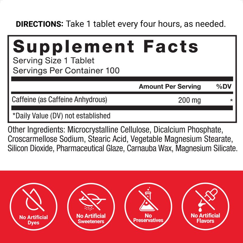 Force Factor Caffeine Pills 200mg, Caffeine Tablets to Boost Energy, Focus, Strength, and Performance, Premium Quality Caffeine Pills and Energy Supplement, 100 Tablets