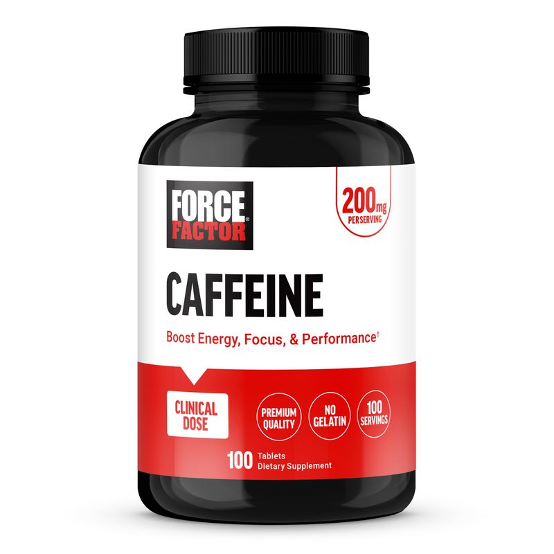 Force Factor Caffeine Pills 200mg, Caffeine Tablets to Boost Energy, Focus, Strength, and Performance, Premium Quality Caffeine Pills and Energy Supplement, 100 Tablets