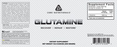 Core Nutritionals Glutamine, Enhances Muscle Growth and Immune Support, 5000mg, 60 Servings