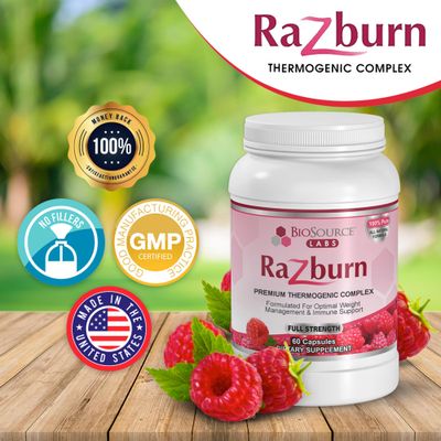 BioSource Labs Razburn - Premium Thermogenic Complex Pills with Permium Ingredients, Caffeine, &amp; Green Tea Extract for Men &amp; Women (60 Vegetarian Capsules)
