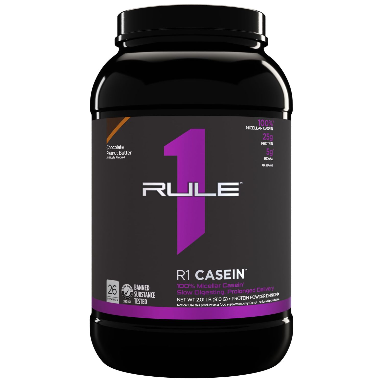 Rule One Proteins Casein - 25g Slow-Release Protein from Premium Micellar Casein for Sustained Amino Acid Delivery, Helps Keep Muscles Fed Overnight for Recovery (2 Pounds*, Chocolate Peanut Butter)