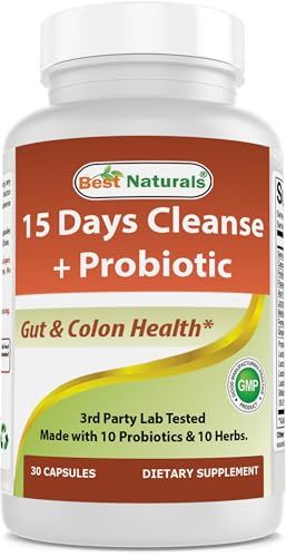 Best Naturals 15 Day Gut &amp; Colon Cleanse + Probiotics for Women &amp; Men with Senna, Cascara Sagrada &amp; Psyllium Husk- 30 Capsules - Non-GMO &amp; Gluten Free.