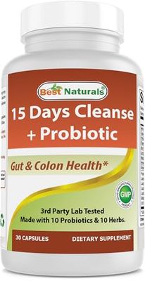 Best Naturals 15 Day Gut &amp; Colon Cleanse + Probiotics for Women &amp; Men with Senna, Cascara Sagrada &amp; Psyllium Husk- 30 Capsules - Non-GMO &amp; Gluten Free.