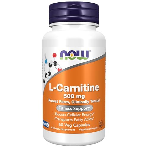 NOW Foods Supplements, L-Carnitine 500mg, Purest Form, Amino Acid, Fitness Support*, 60 Veg Capsules