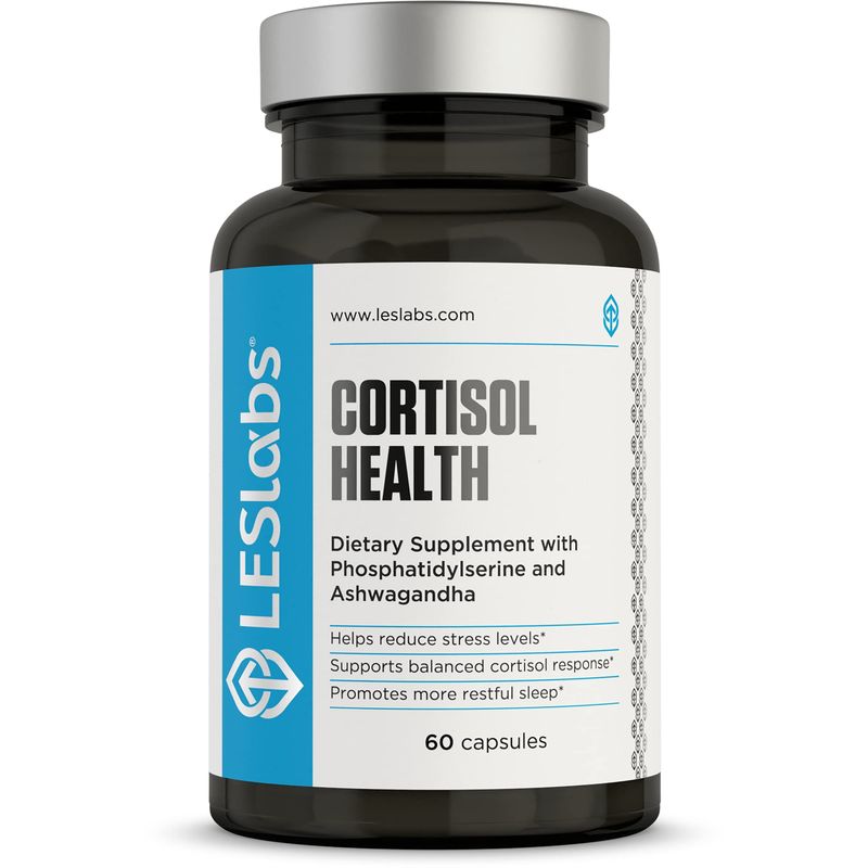 LES Labs Cortisol Health - Stress Relief, Balanced Cortisol Response, Relaxation &amp; Deep Sleep - Phosphatidylserine, Magnesium, Magnolia Bark, Rhodiola Rosea &amp; Ashwagandha - Non-GMO - 60 Capsules