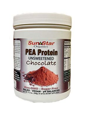 Sun Star Organics Pea Protein Powder - Unsweetened - Chocolate with Cocoa Powder &amp; Vanilla Bean - Soy Free, Non-GMO 17.6 oz