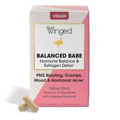 Winged Wellness Balanced Babe | Hormone Balance &amp; Estrogen Detox for Women | PMS Bloating, Cramps, Mood Swings &amp; Hormonal Acne | 100mg DIM, 100mg Calcium D-Glucarate &amp; 6 Added Nutrients | 60ct