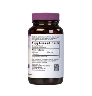 Bluebonnet LArginine 1000 Mg Vitamin Capsules, 100 Count