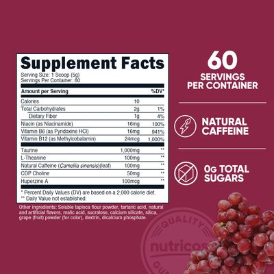 Nutricost Energy Drink Powder (Grape) (60 Servings) - Pre Workout Supplement with Natural Flavors - Non-GMO, Gluten-Free
