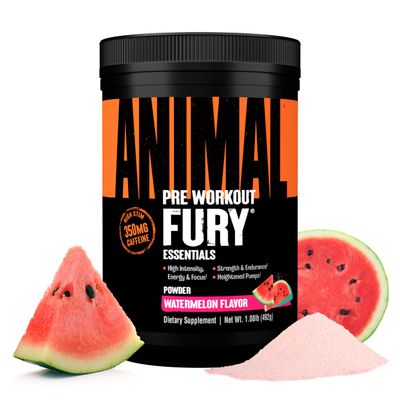 Animal Fury Pre Workout Powder - Energy and Focus Supplement with 5g BCAA, 350mg Caffeine Nitric Oxide Booster with Beta-Alanine, Preworkout for Men and Women, Watermelon Flavor, 30 Servings