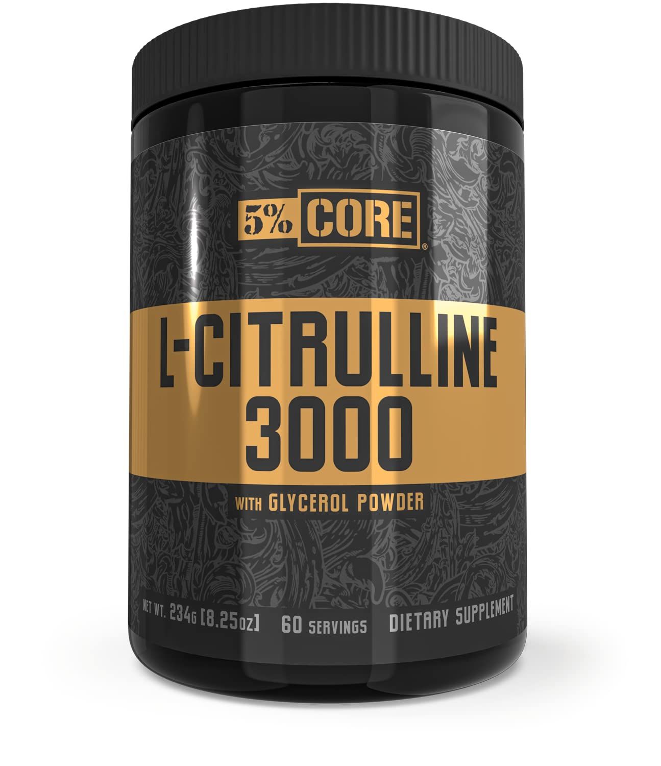 5% Nutrition Core L-Citrulline 3000 with Glycerol | Nitric Oxide Booster &amp; Muscle Pump Supplement | Pre-Workout Additive | Unflavored (60 Servings)
