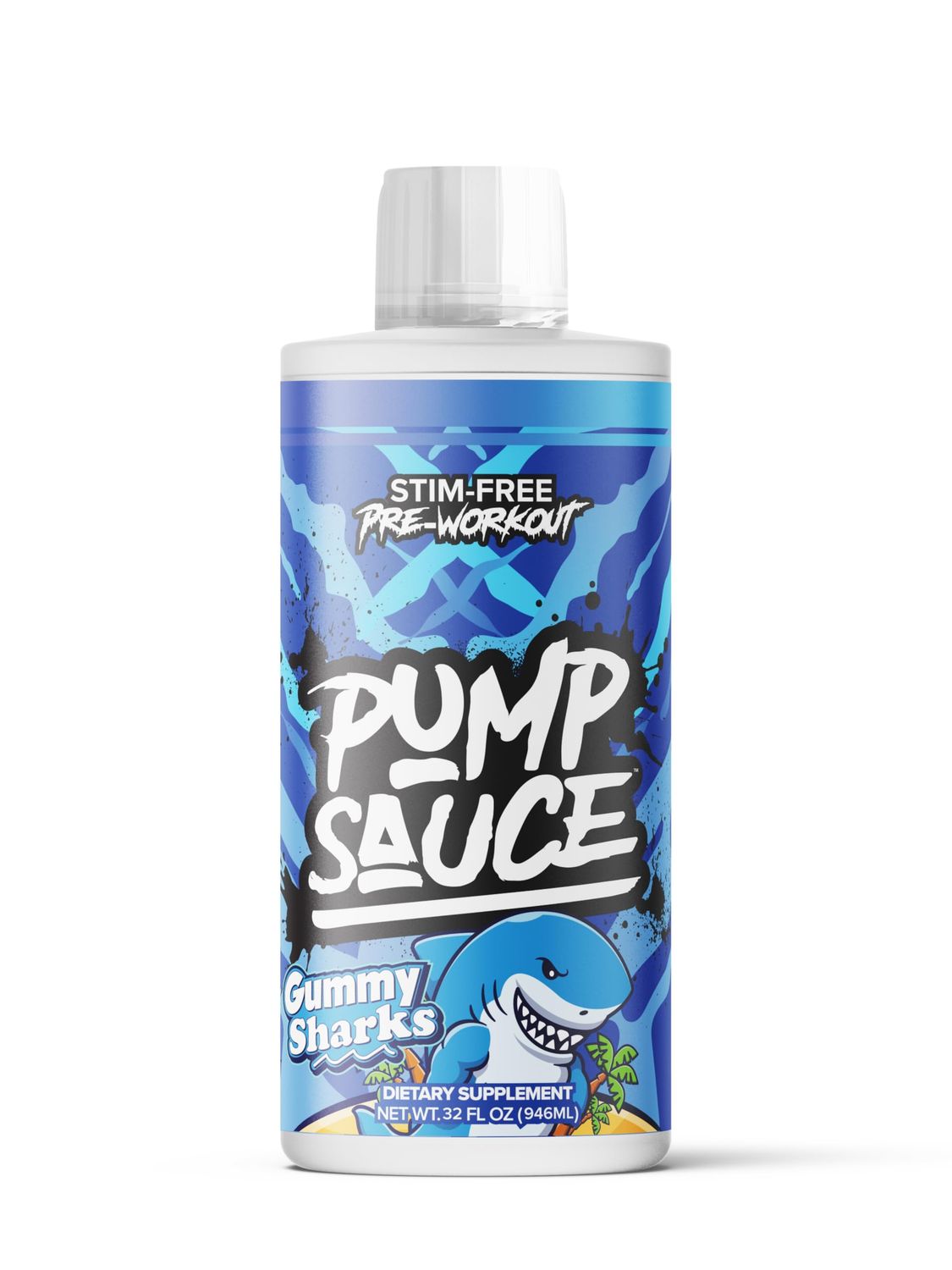 Pump Sauce Pre-Workout - 32 oz, Gummy Sharks, No Caffeine, Full Spectrum Liquid, Gluten Free, Vegan, Zero Sugar