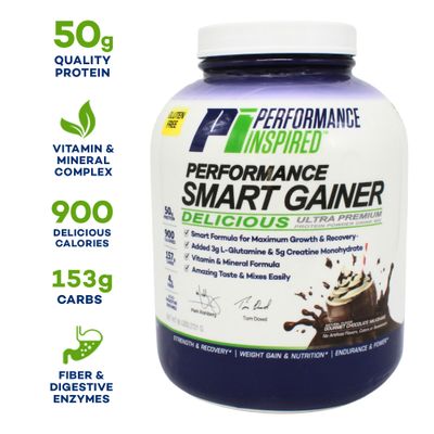 Performance Inspired Nutrition Smart Mass Gainer - Recover &amp; Rebuild Muscles - Contains Added L-Glutamine - Big 50G Protein - Creatine - Fiber - Digestive Enzymes - Chocolate Milkshake - 6 Pounds