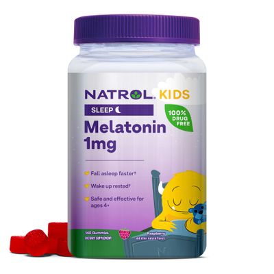 Natrol Kids Melatonin 1mg, Supplement for Restful Sleep, Sleep Gummies for Children, 140 Raspberry-Flavored Melatonin Gummies, 140 Day Supply