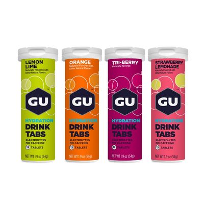 GU Energy Hydration Electrolyte Drink Tablets, Vegan, Gluten Free &amp; Caffeine Free, Enhanced Endurance Sports Drink for Running, Cycling, Triathlon, 4-Count (48 Servings), Assorted Flavors