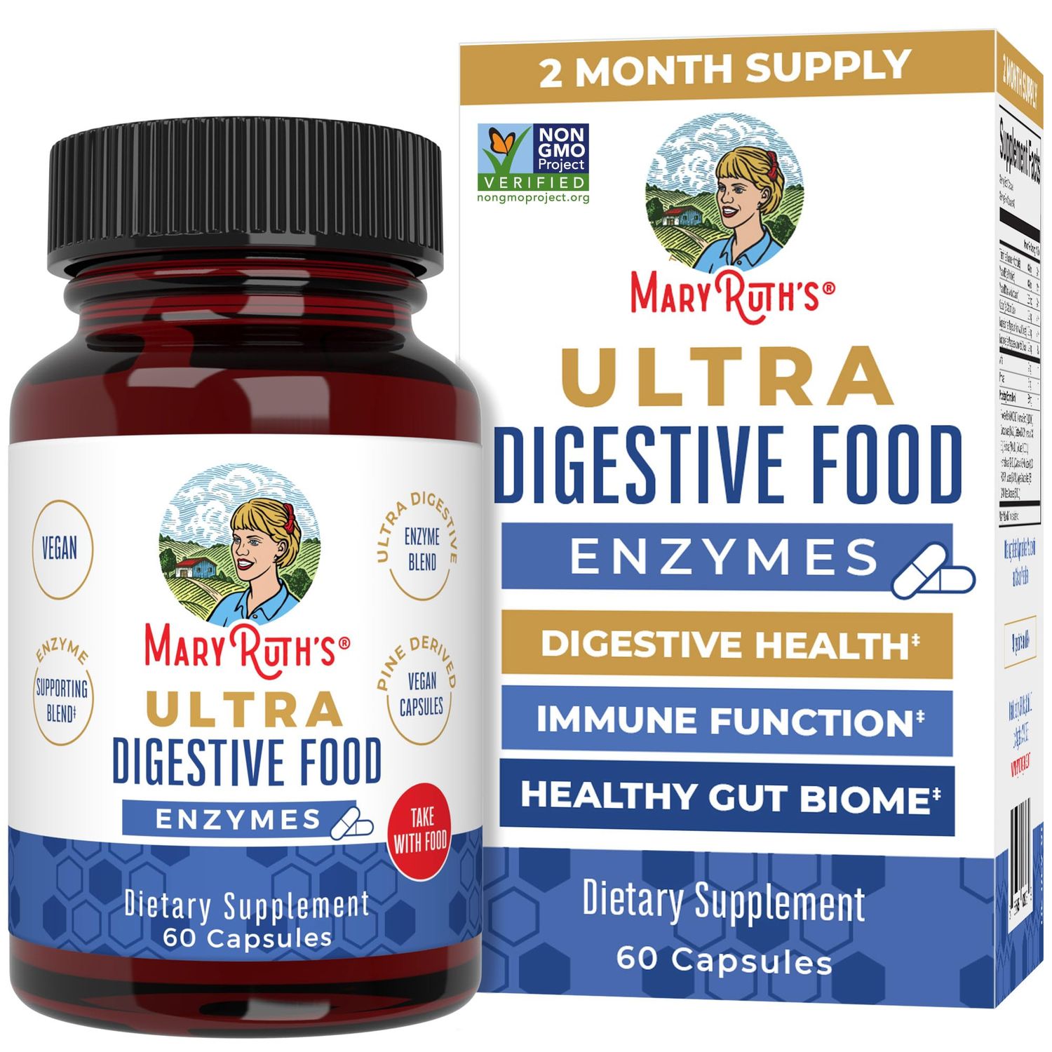 MaryRuth Organics Ultra Digestive Enzymes Capsules | Up to 2 Month Supply | Supplement for Gut Health Support | Digestion &amp; Immune Support with Amylase | Lipase &amp; Lactase | Vegan | 60 Count