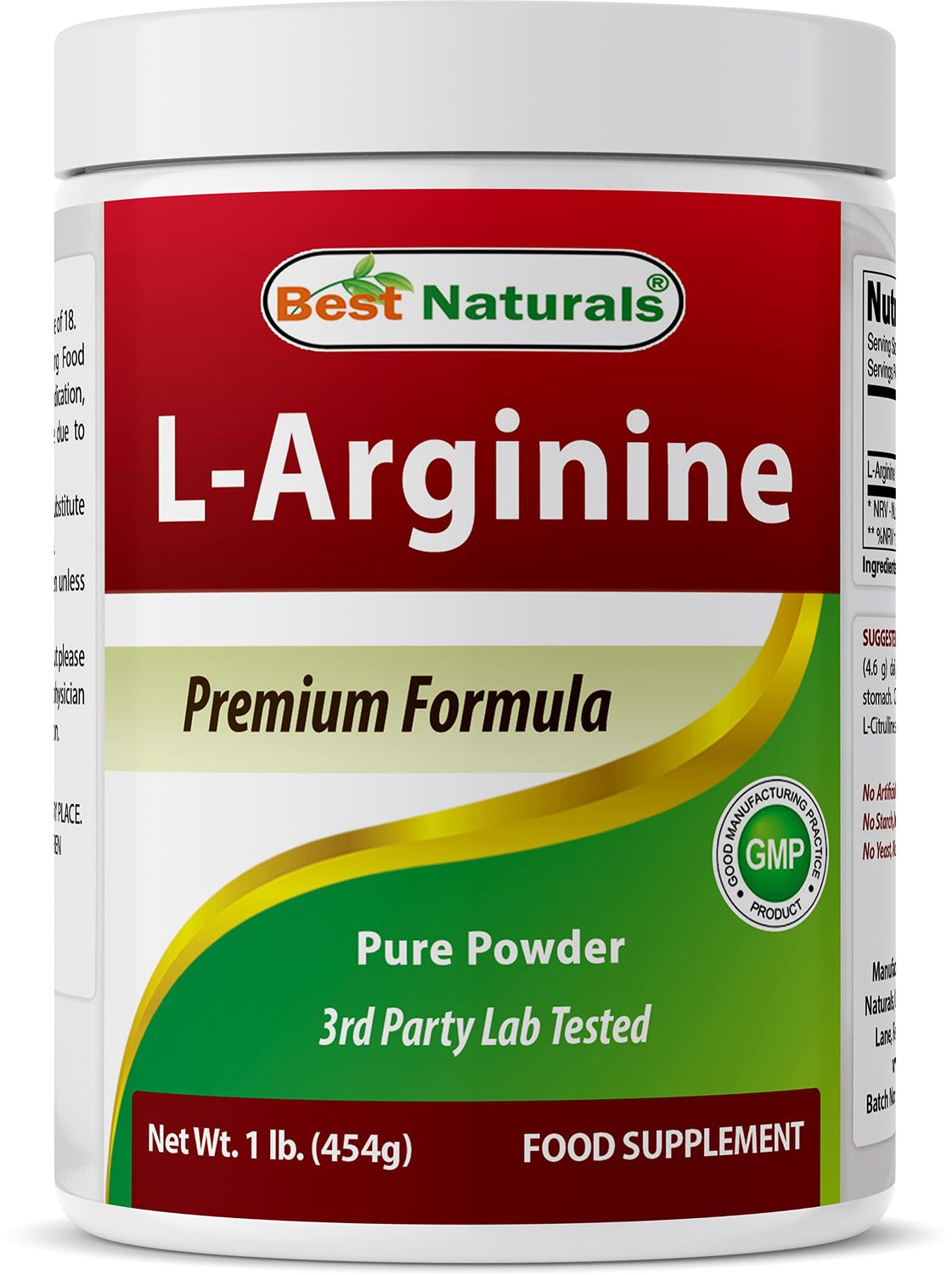 Best Naturals L-Arginine Powder 1 Pound - Pure Pharmaceutical Grade Free Form - Best Amino Acid Arginine Supplements for Women &amp; Man - Promotes Circulation and Supports Cardiovascular Health