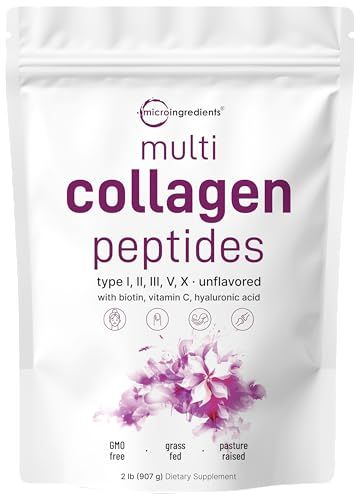 Multi Collagen Protein Powder, 2lbs - Hydrolyzed Collagen Peptides | Type I,II,III,V,X with Biotin 10000mcg, Hyaluronic Acid, Vitamin C - Unflavored - Keto &amp; Paleo Friendly, Easy Dissolve, Non-GMO