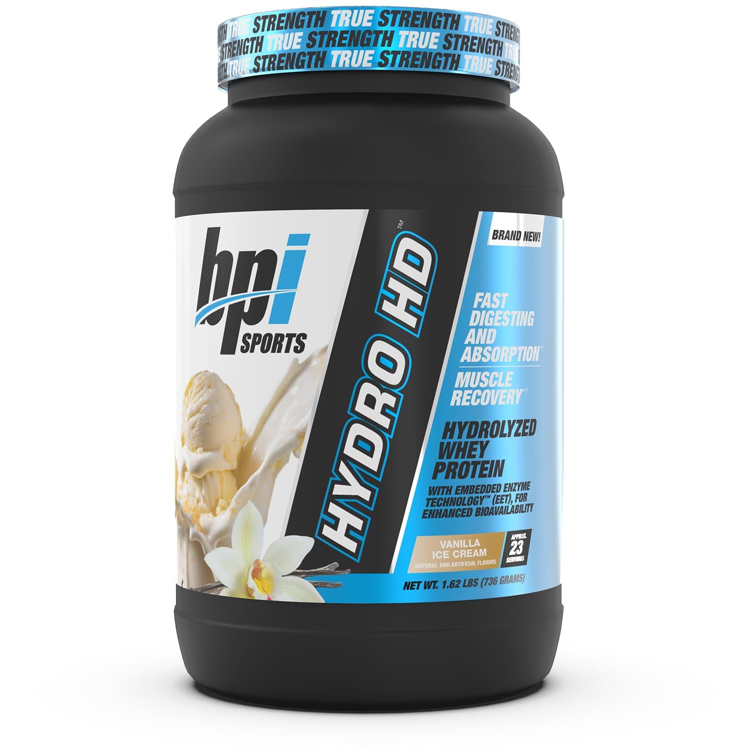 BPI Sports Hydro HD - 100% Hydrolyzed Whey Protein Powder - Muscle Growth, Recovery, 25g of Protein, Low Carb, Low Sugar, Fast Absorbing (23 Servings, Vanilla Ice Cream)