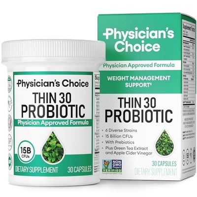Physician&#39;s CHOICE Probiotics for Weight Management &amp; Bloating - 6 Probiotic Strains - Prebiotics - Key ingredient Cayenne &amp; Green Tea - Supports Gut Health - Weight Management for Women &amp; Men - 30 CT
