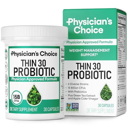 Physician&#39;s CHOICE Probiotics for Weight Management &amp; Bloating - 6 Probiotic Strains - Prebiotics - Key ingredient Cayenne &amp; Green Tea - Supports Gut Health - Weight Management for Women &amp; Men - 30 CT