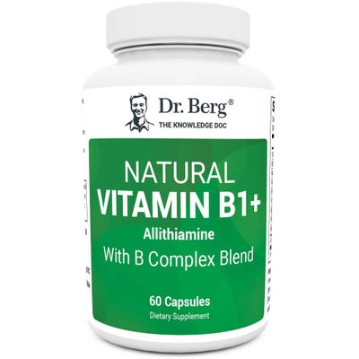 Dr. Berg Natural Vitamin B1 B6 B12 Complex - Allithiamine Vitamin B1 Supplement with 8 Essential Vitamin B Complex for Men &amp; Women Including Thiamin, Niacin, Folate, Magnesium &amp; More - 60 Capsules