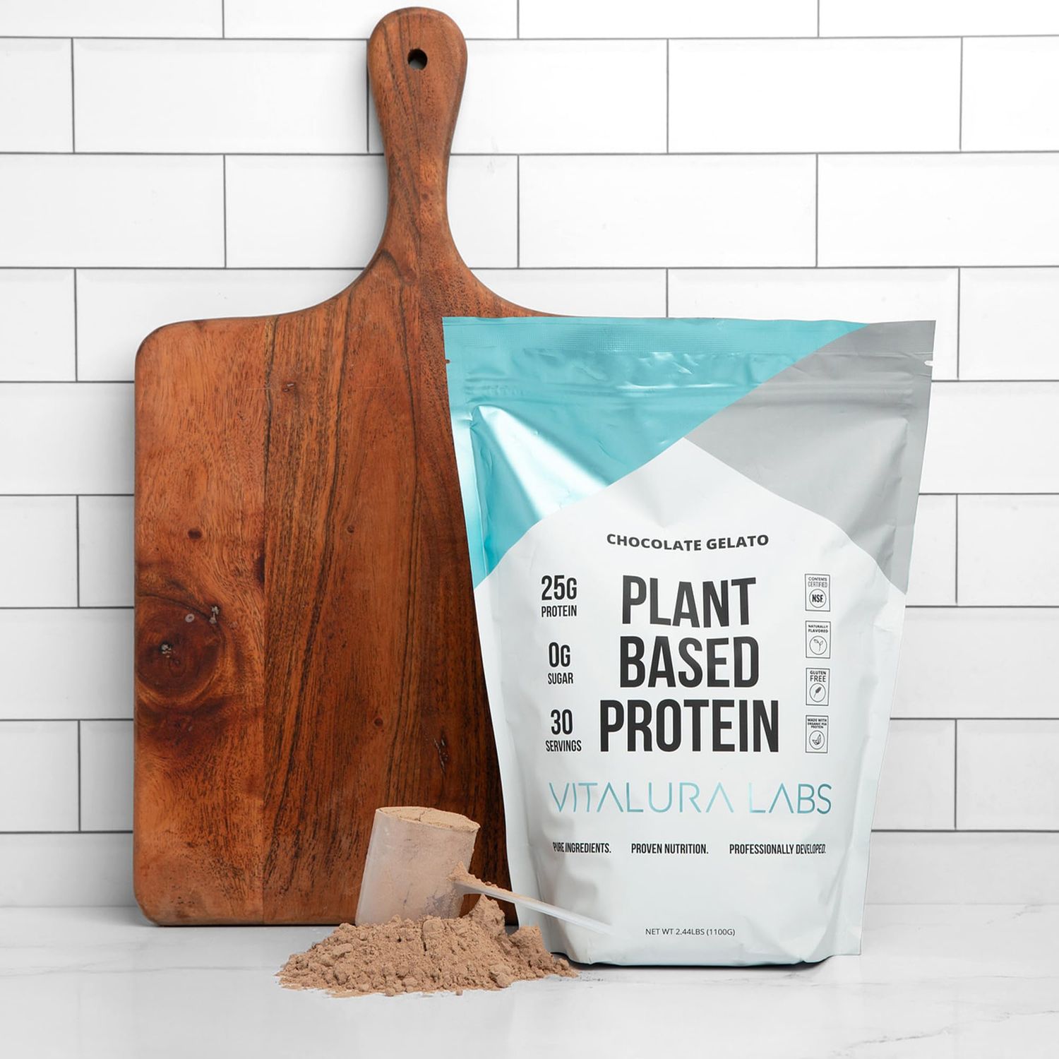 Vitalura Labs Plant-Based Protein Powder - 25g of Protein Per Serving from Pea, Rice &amp; Pumpkin - NSF Content Certified - Chocolate Gelato Flavored - 30 Servings