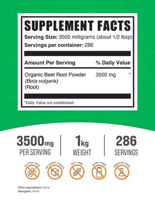 BulkSupplements.com Organic Beet Root Powder - Beet Powder Organic, Beetroot Supplement - Superfood Supplement, Vegan & Gluten Free - 3500mg per Serving, 1kg (2.2 lbs) (Pack of 1)
