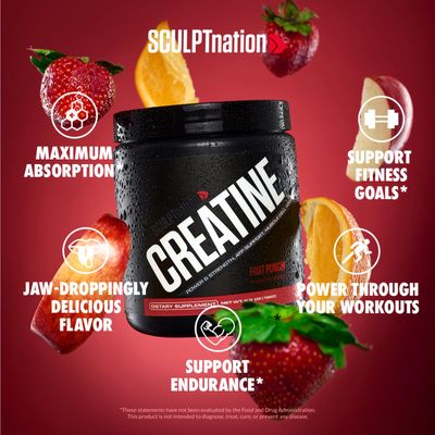 Sculpt Nation by V Shred Creatine - Premium Creatine Monohydrate Powder to Support Muscles, Energy, and Brain Function, Fruit Punch Flavored Creatine - 30 Servings
