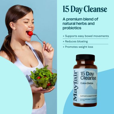 Mayfair Naturals 15 Day Cleanse Colon Detox, Dietary Supplement, 30 Capsules, Natural Laxative for Constipation and Digestive Health Supplement