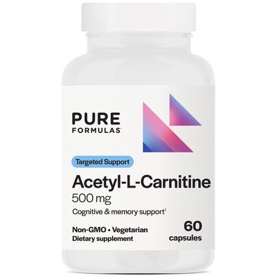 PureFormulas Acetyl L-Carnitine Cognitive &amp; Memory Support L Carnitine Supplement for Brain, Focus, &amp; Calmness Alcar, 500mg Dairy Free Non-GMO 60 Capsules