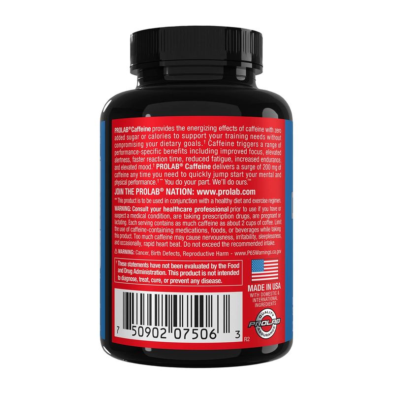 ProLab Caffeine Tablets 200mg - 200ct | Energy Support, Helps Enhance Endurance &amp; Mental Focus, Reduce Fatigue, Pre-Workout, Extra Strength