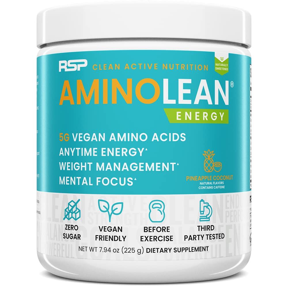 RSP Vegan AminoLean - All-in-One Natural Pre Workout, Amino Energy, Weight Management with Vegan BCAAs, Complete Vegan Preworkout Powder, Pineapple Coconut