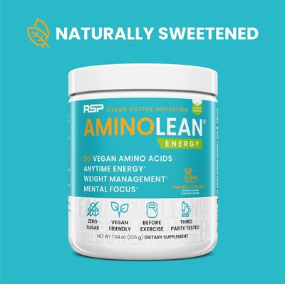 RSP Vegan AminoLean - All-in-One Natural Pre Workout, Amino Energy, Weight Management with Vegan BCAAs, Complete Vegan Preworkout Powder, Pineapple Coconut