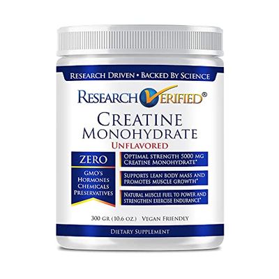 Research Verified Creatine Monohydrate - Support Optimal Muscle Growth, Enhance Performance - 5000mg Creatine Monohydrate - BioPerine - 60 Servings - Unflavored - Vegan