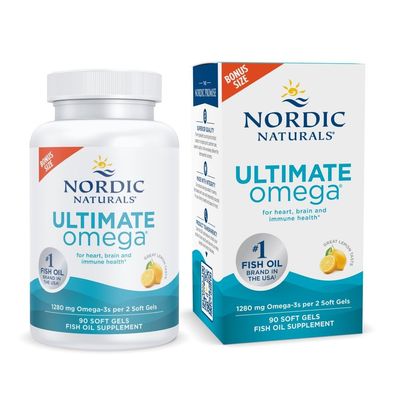 Nordic Naturals Ultimate Omega, Lemon Flavor - 90 Soft Gels - 1280 mg Omega-3 - High-Potency Omega-3 Fish Oil Supplement with EPA &amp; DHA - Promotes Brain &amp; Heart Health - Non-GMO - 45 Servings